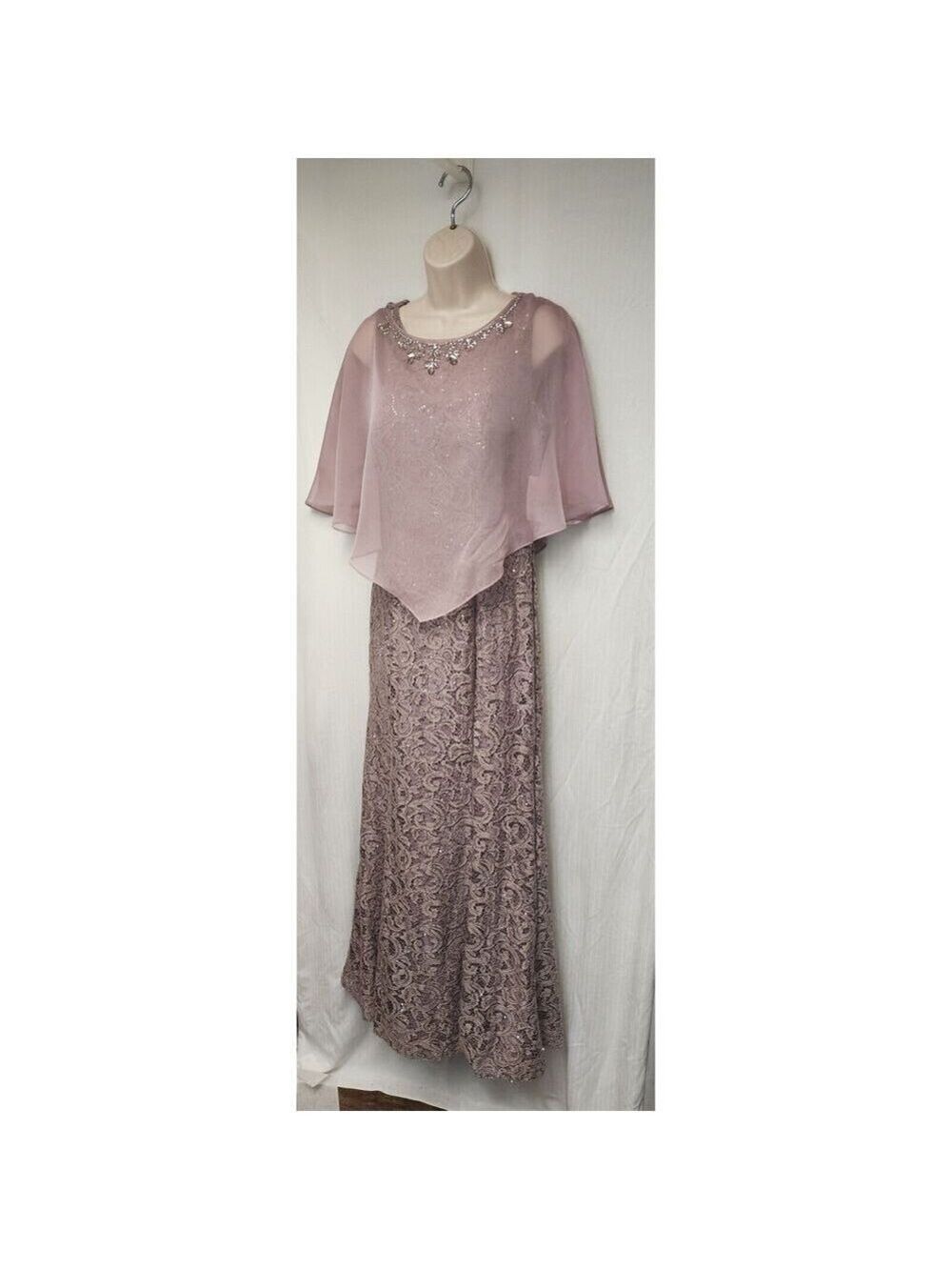 Davids Bridal IGNITE Evenings Sleeveless Sequin Lace Sheath Gown Dress Capelet 8 - Picture 5 of 11